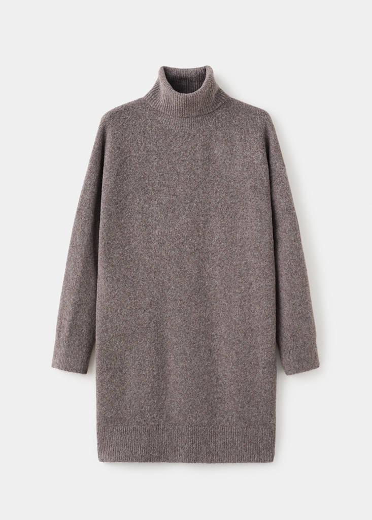Knitted turtleneck dress — Medium Brown