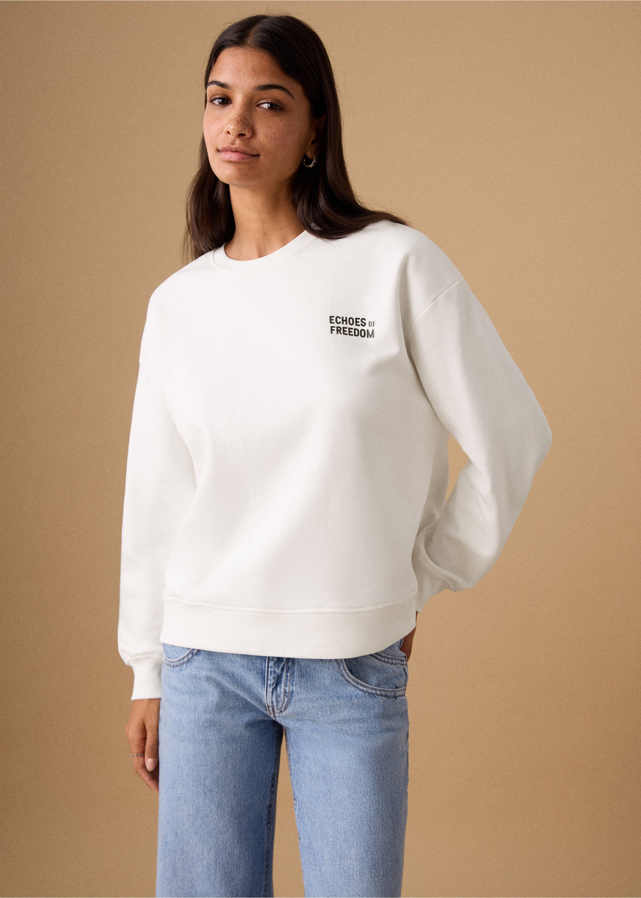 Printed cotton sweatshirt - Medium plane, Off White. Ref: 27081221-00.