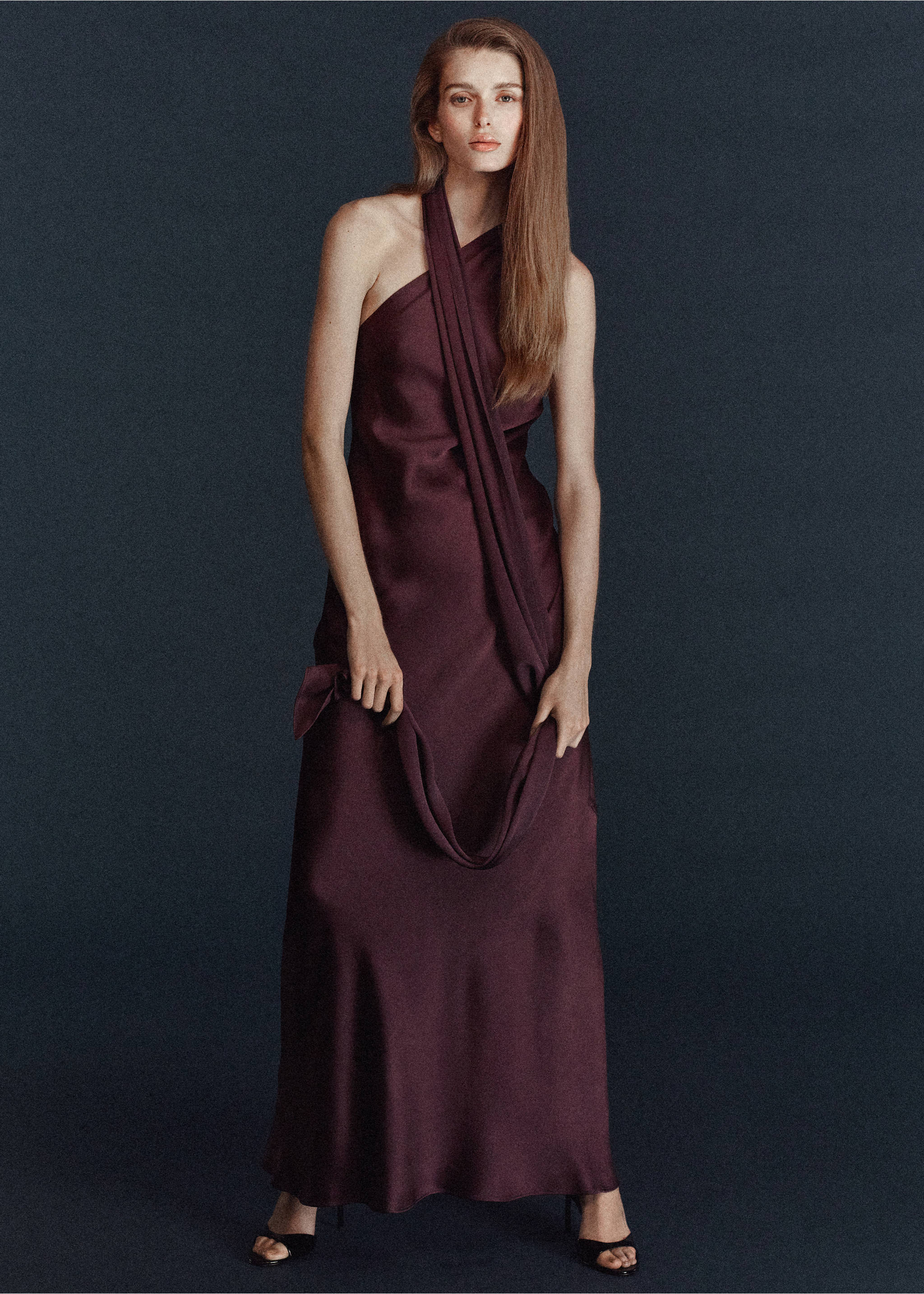 Asymmetrical bow-neck dress - General plane, Wine. Ref: 27081224-00.