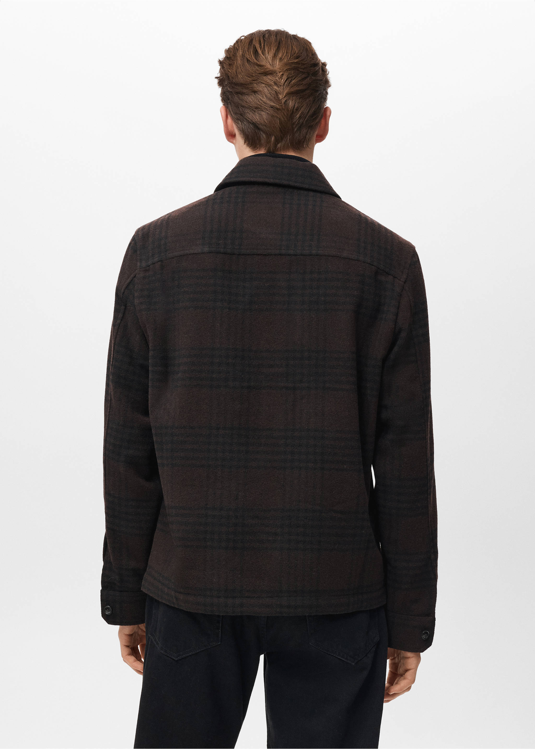 Верхняя рубашка из смесовой шерсти в клетку - Обратная сторона изделия, Коричневый. Ref: 27081227-00.