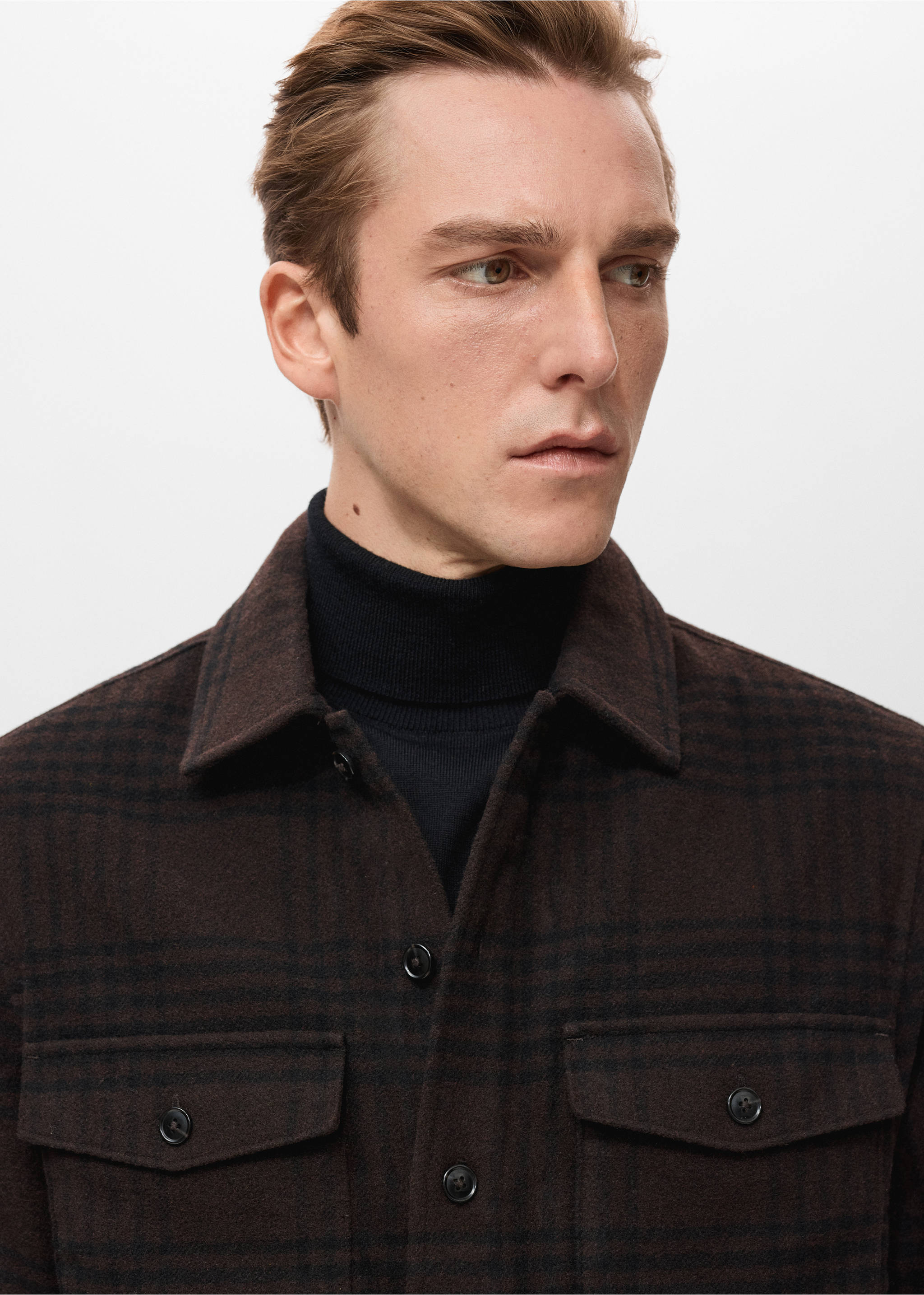 Верхняя рубашка из смесовой шерсти в клетку - Деталь изделия 1, Коричневый. Ref: 27081227-00.