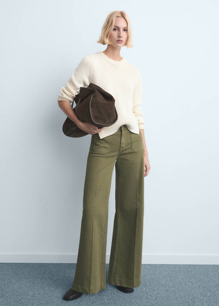 Wide leg jeans with pockets — Khaki