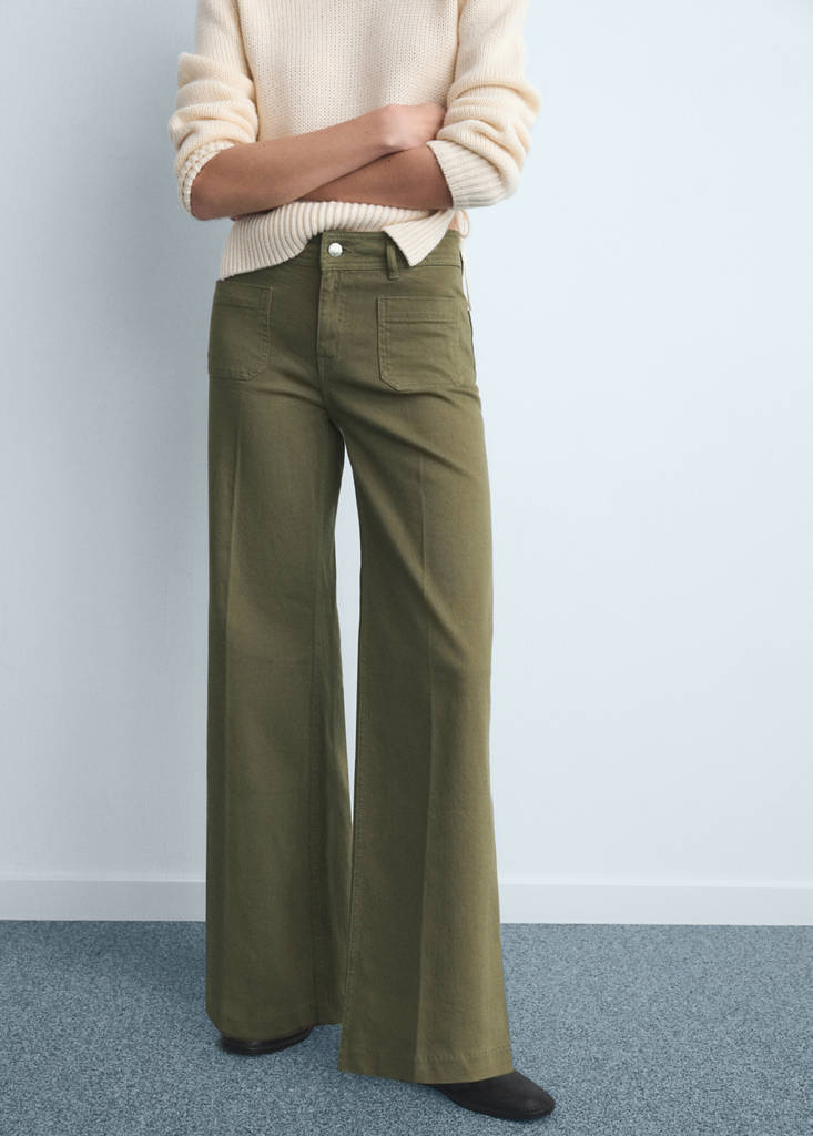 Wide leg jeans with pockets — Khaki