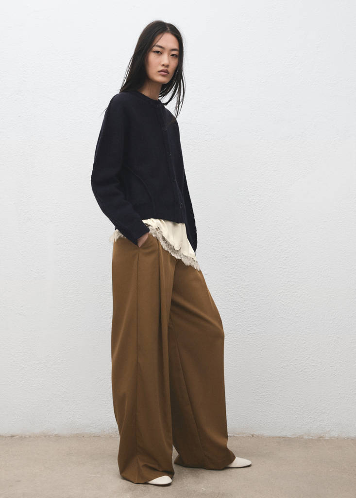 Pleated wide leg trousers — Medium Brown