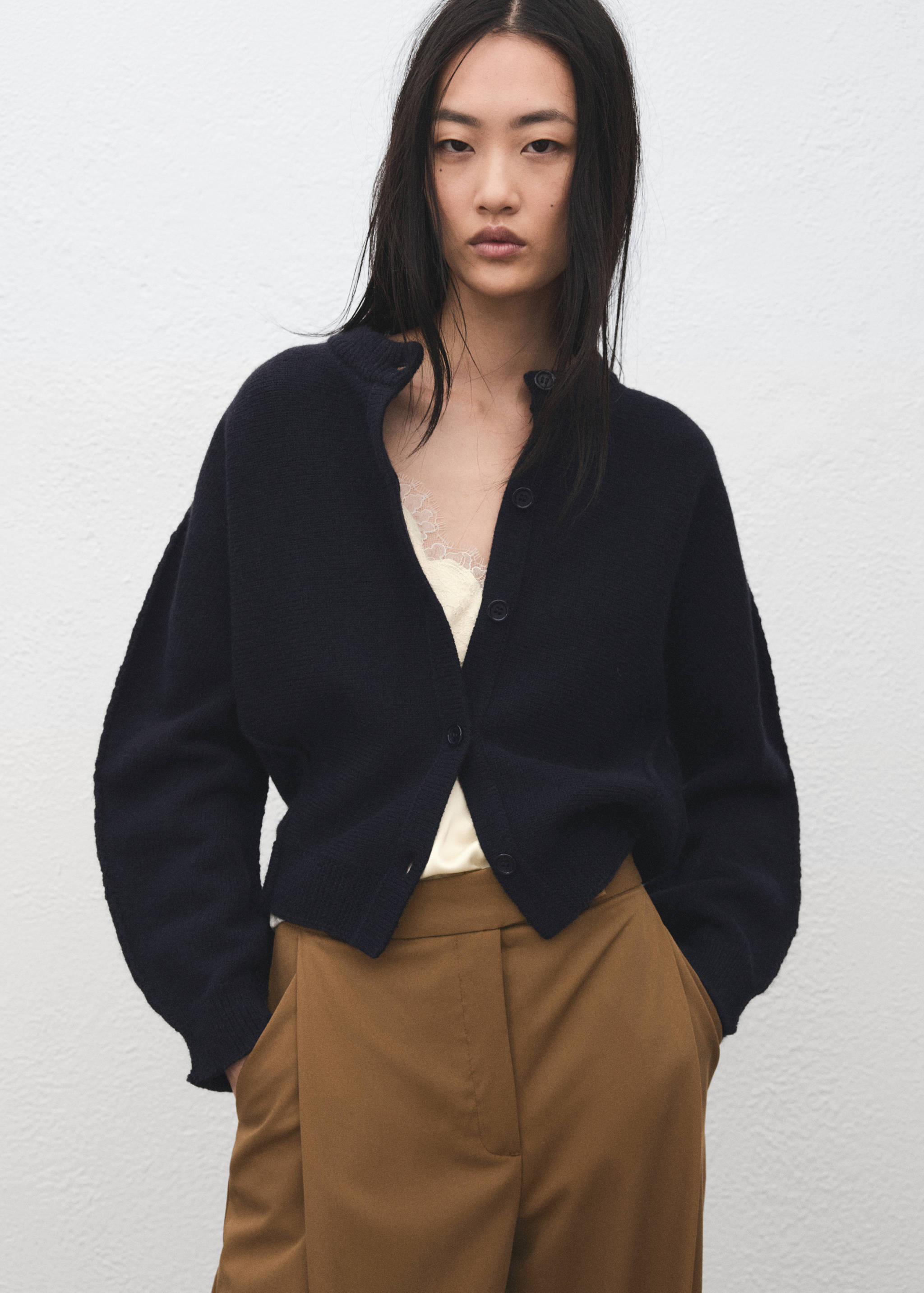 褶皱宽腿裤 - null