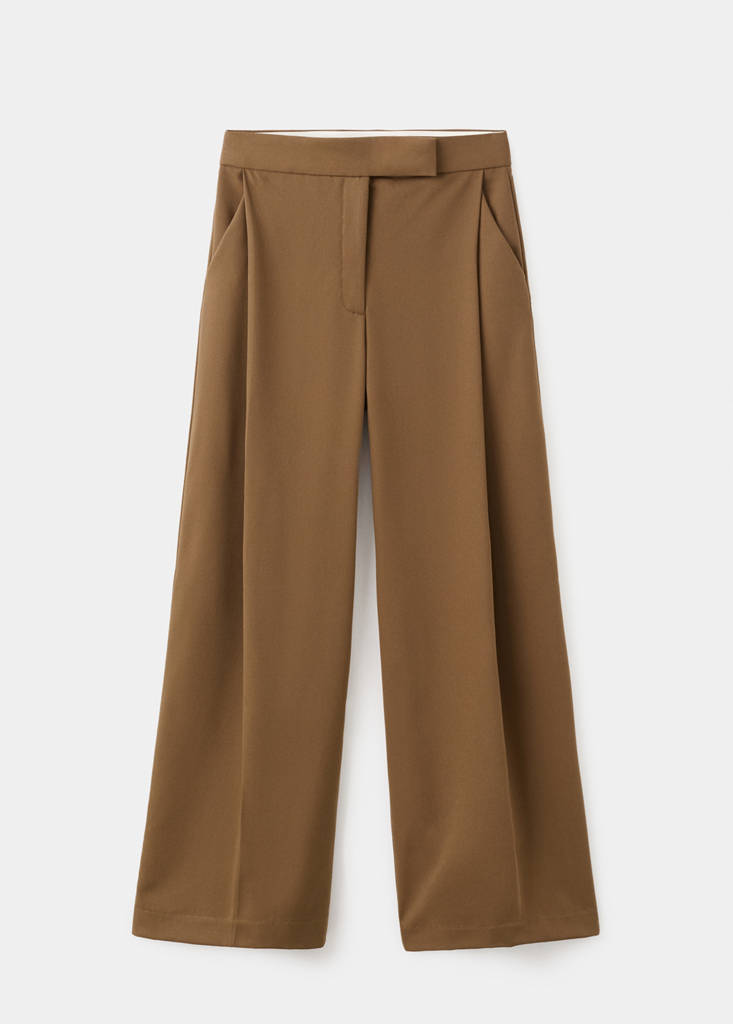 Pleated wide leg trousers — Medium Brown