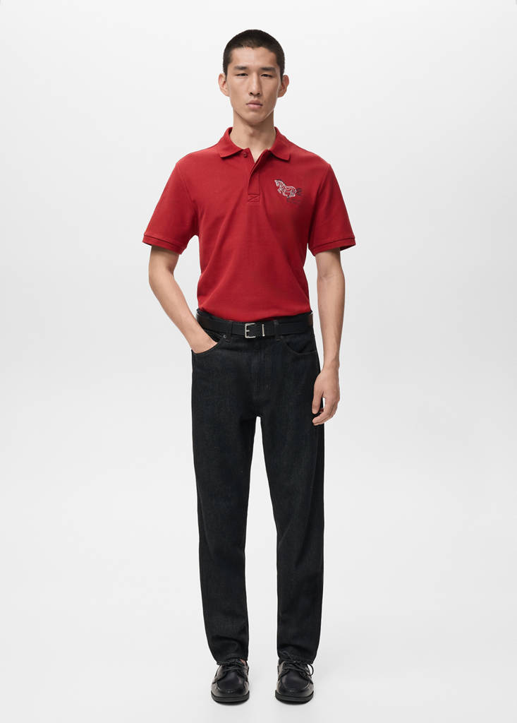 Short-sleeved cotton polo shirt — Red