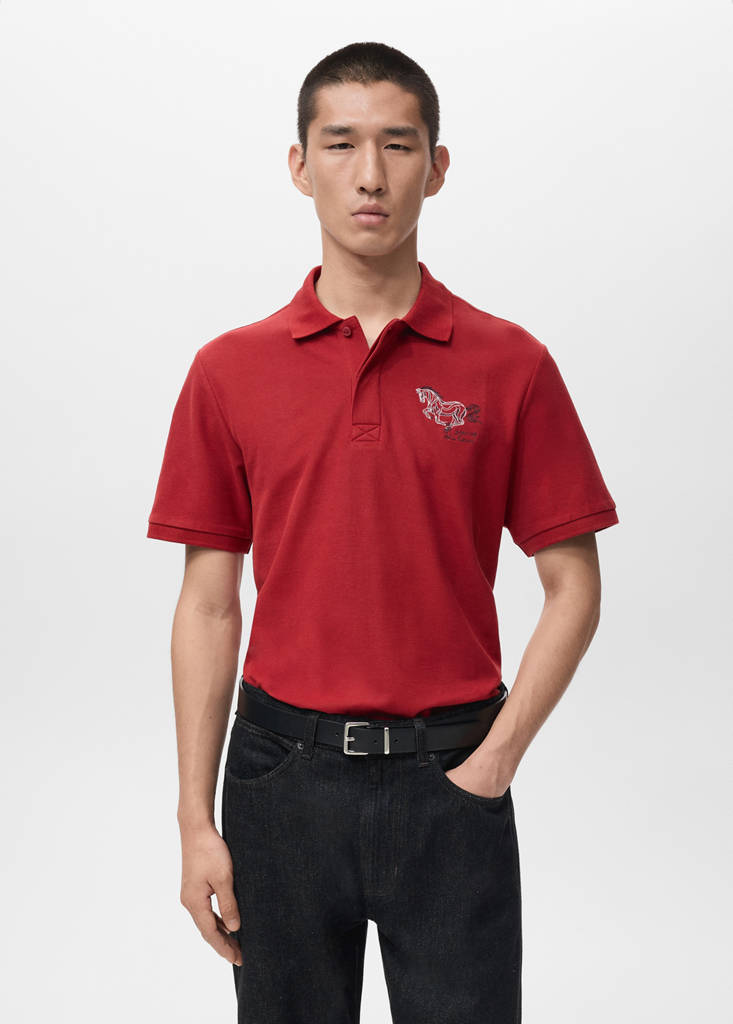 Short-sleeved cotton polo shirt — Red