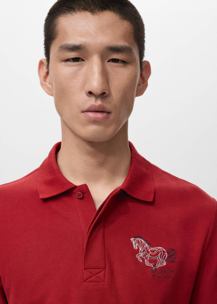 Short-sleeved cotton polo shirt — Red