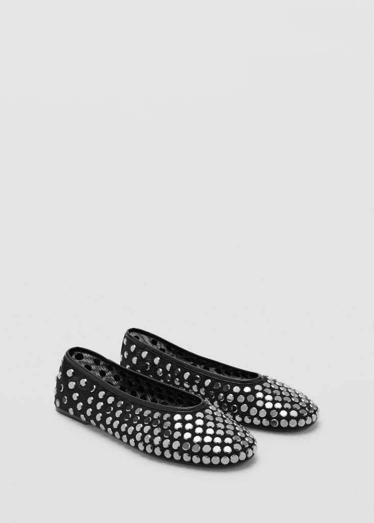 Mesh ballet flats with studs — Black