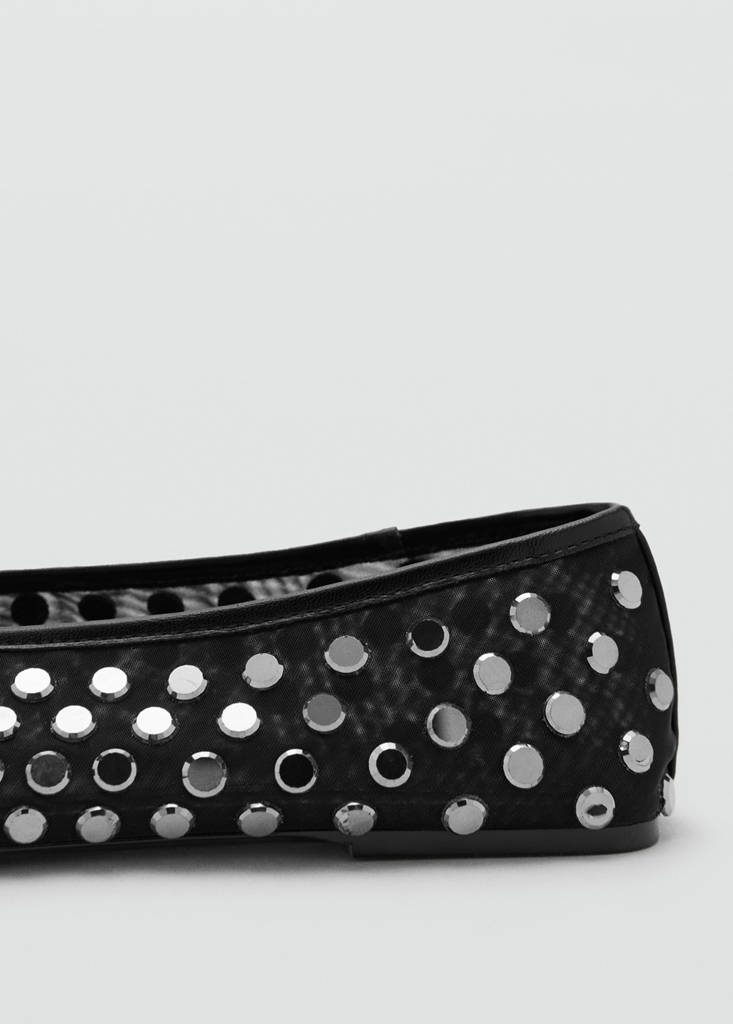 Mesh ballet flats with studs — Black