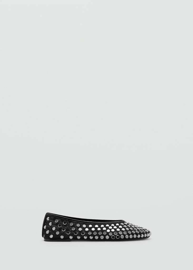 Mesh ballet flats with studs — Black
