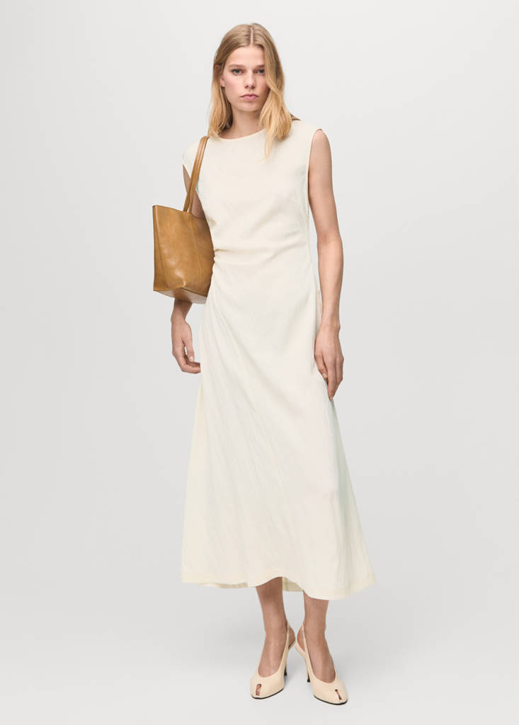 Lyocell dress with pleated waist — Ecru