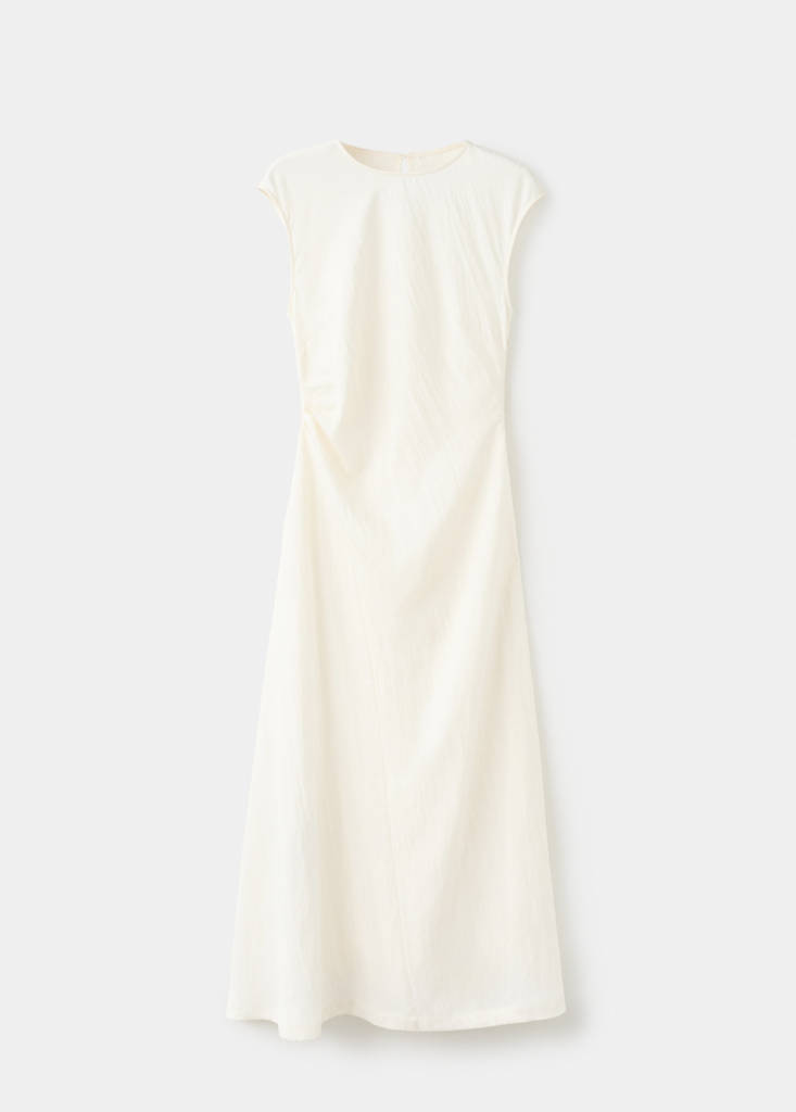 Lyocell dress with pleated waist — Ecru
