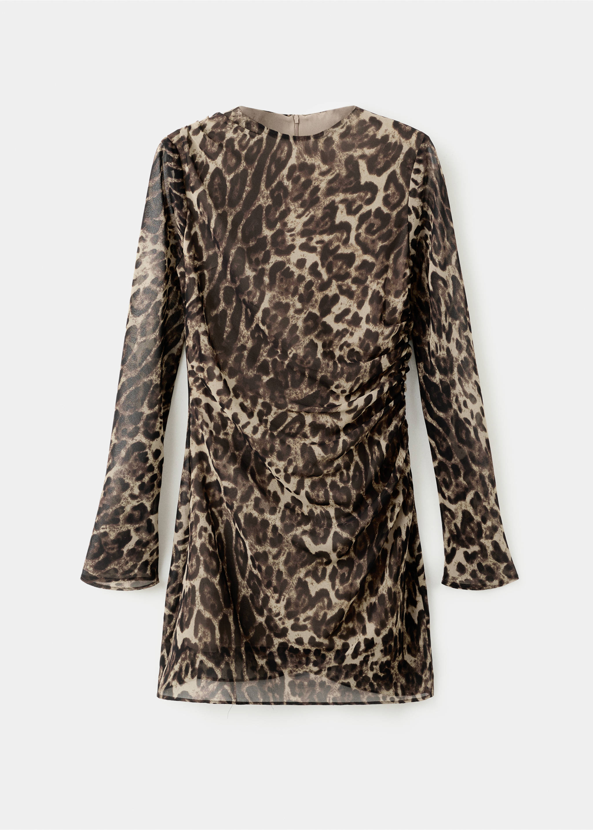 Leopard-print dress with ruched waist - Article without model, Brown. Ref: 27081246-00.