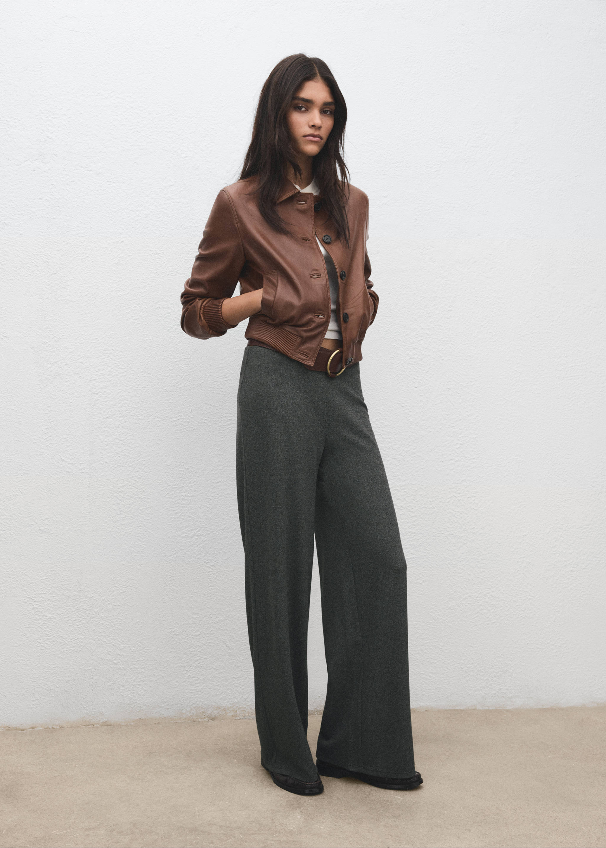 Straight-fit trousers with elastic waist - General plane, Grey. Ref: 27081248-00.