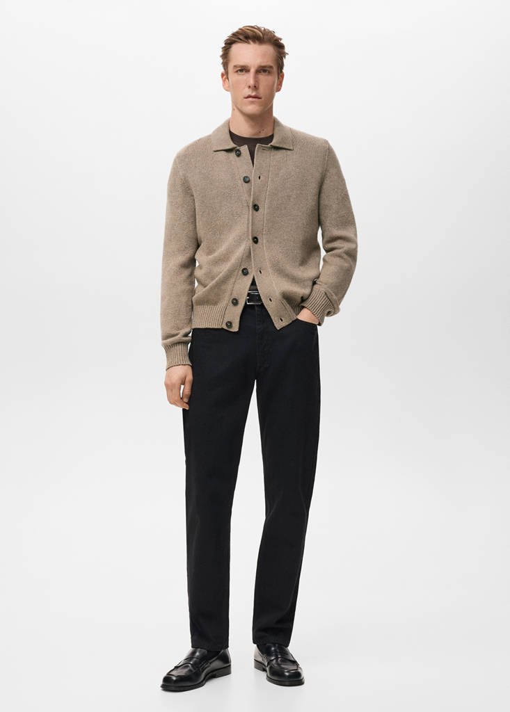 Knitted wool blend cardigan — Beige