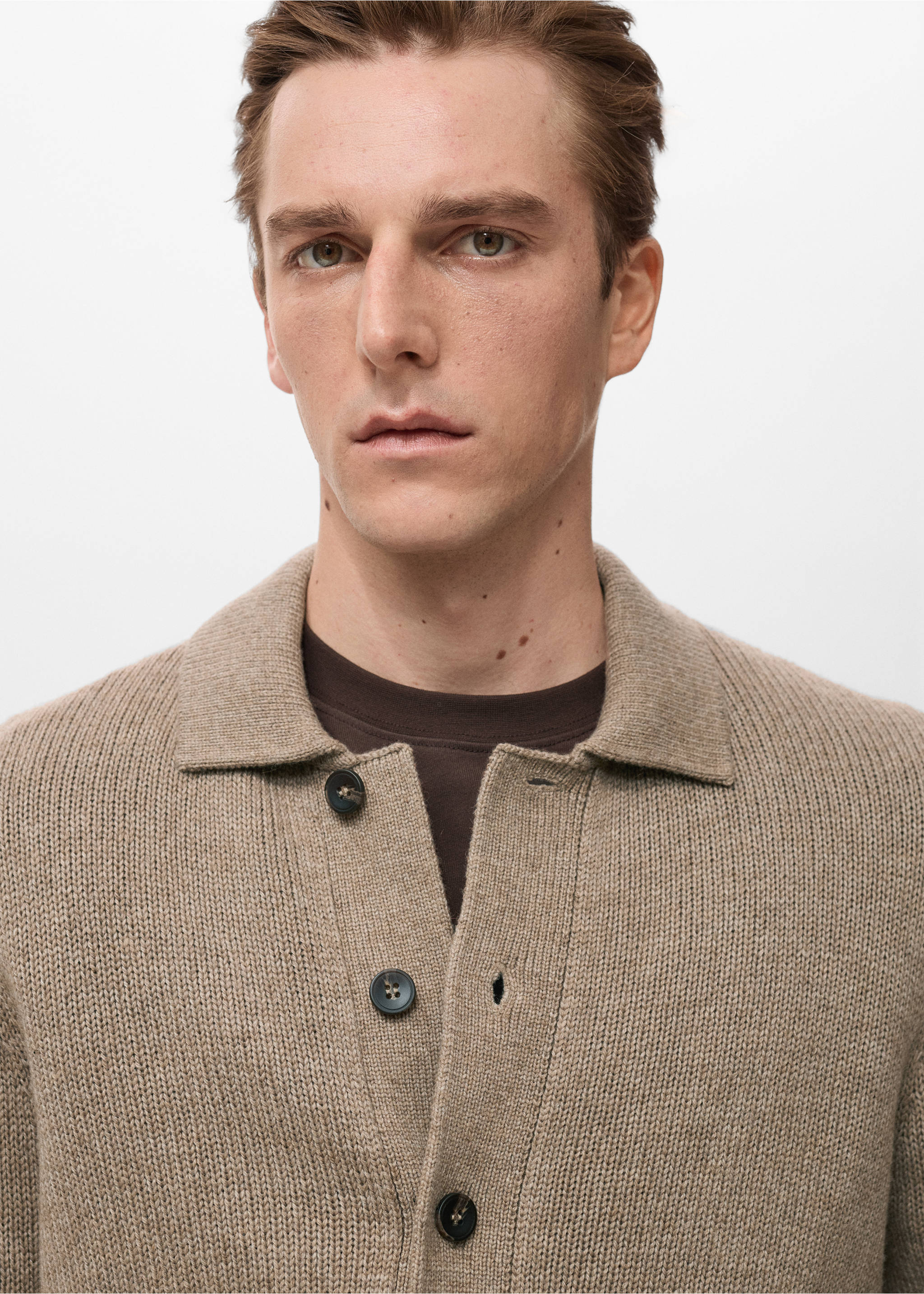 针织羊毛混纺开襟毛衣 - null, 米黄色. Ref: 27081249-00.