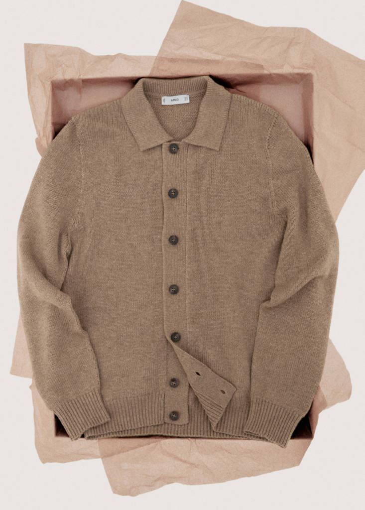 Knitted wool blend cardigan — Beige