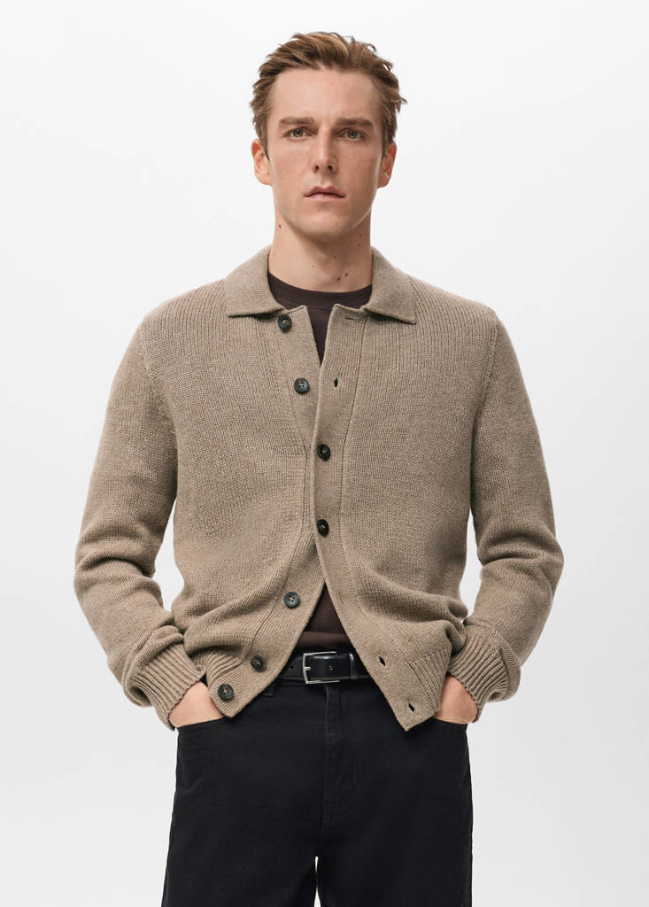 Knitted wool blend cardigan — Beige