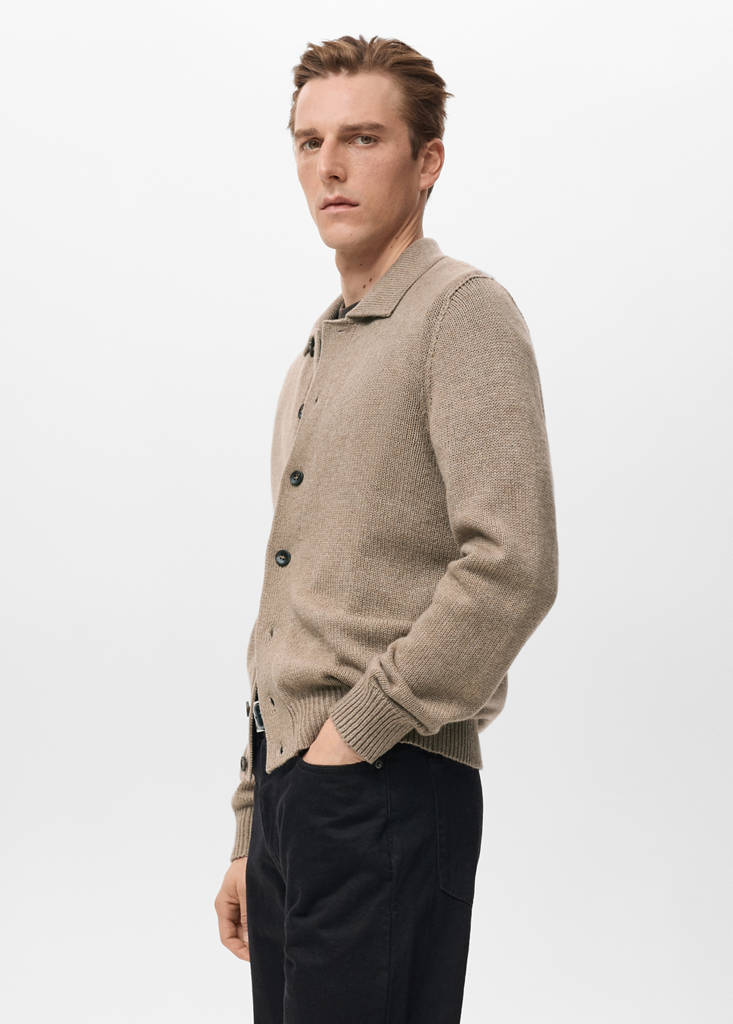 Knitted wool blend cardigan — Beige