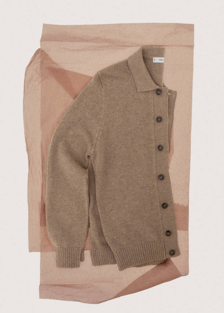 Knitted wool blend cardigan — Beige