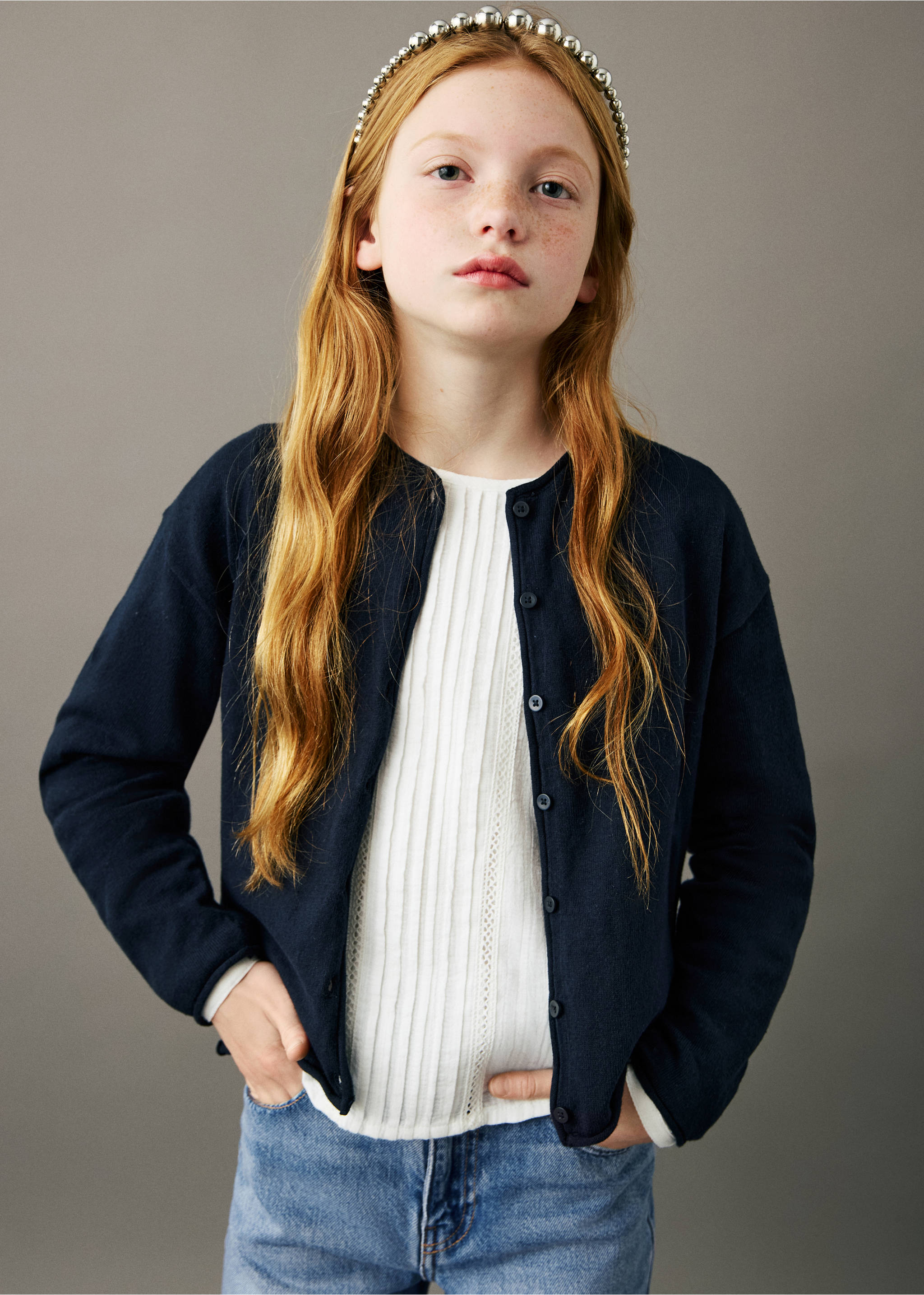 Long sleeves knit cardigan - Medium plane, Navy. Ref: 27081252-00.