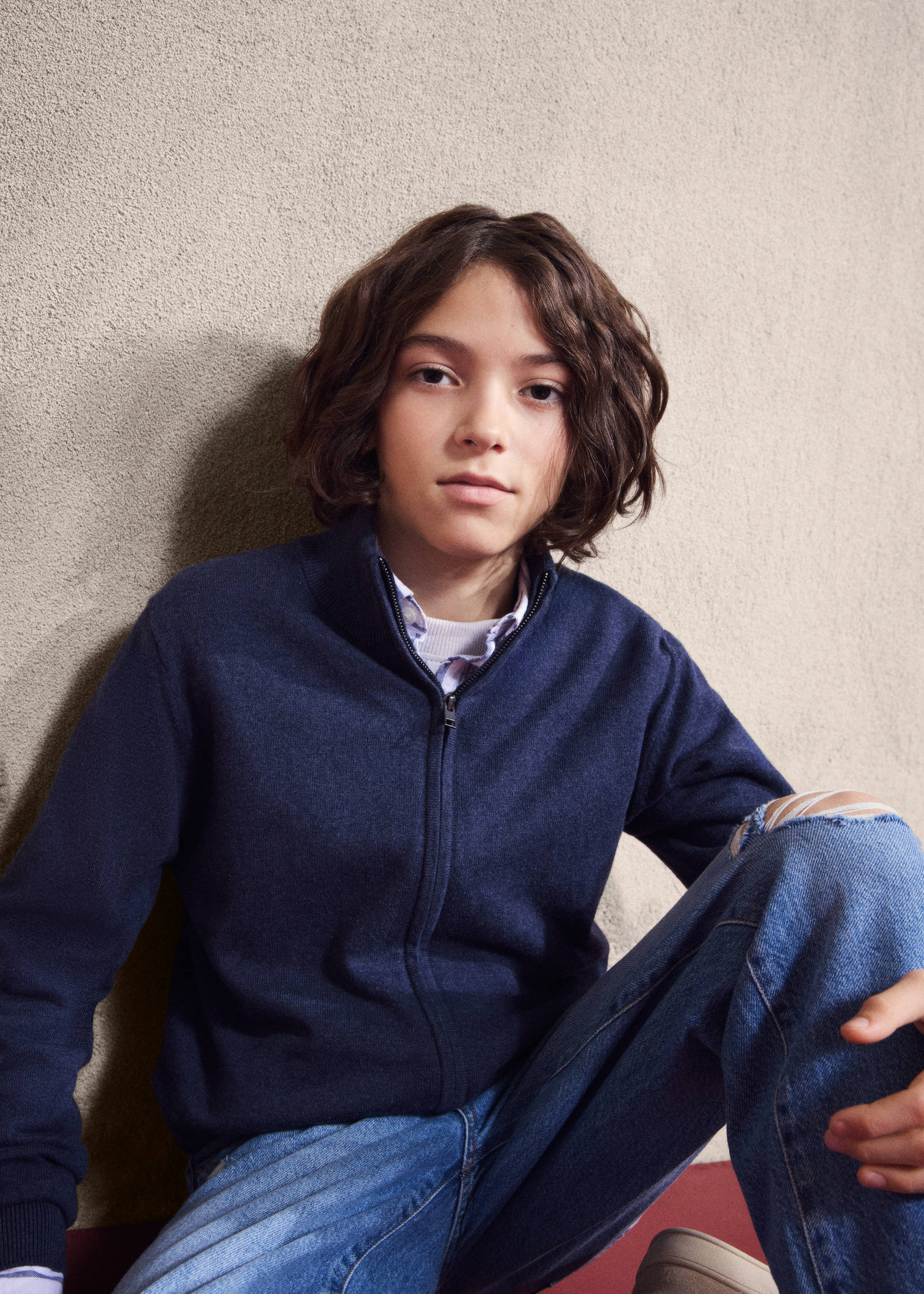 Cardigan din tricot cu fermoar - Detaliu al articolului 5, Bleumarin. Ref: 27081253-00.