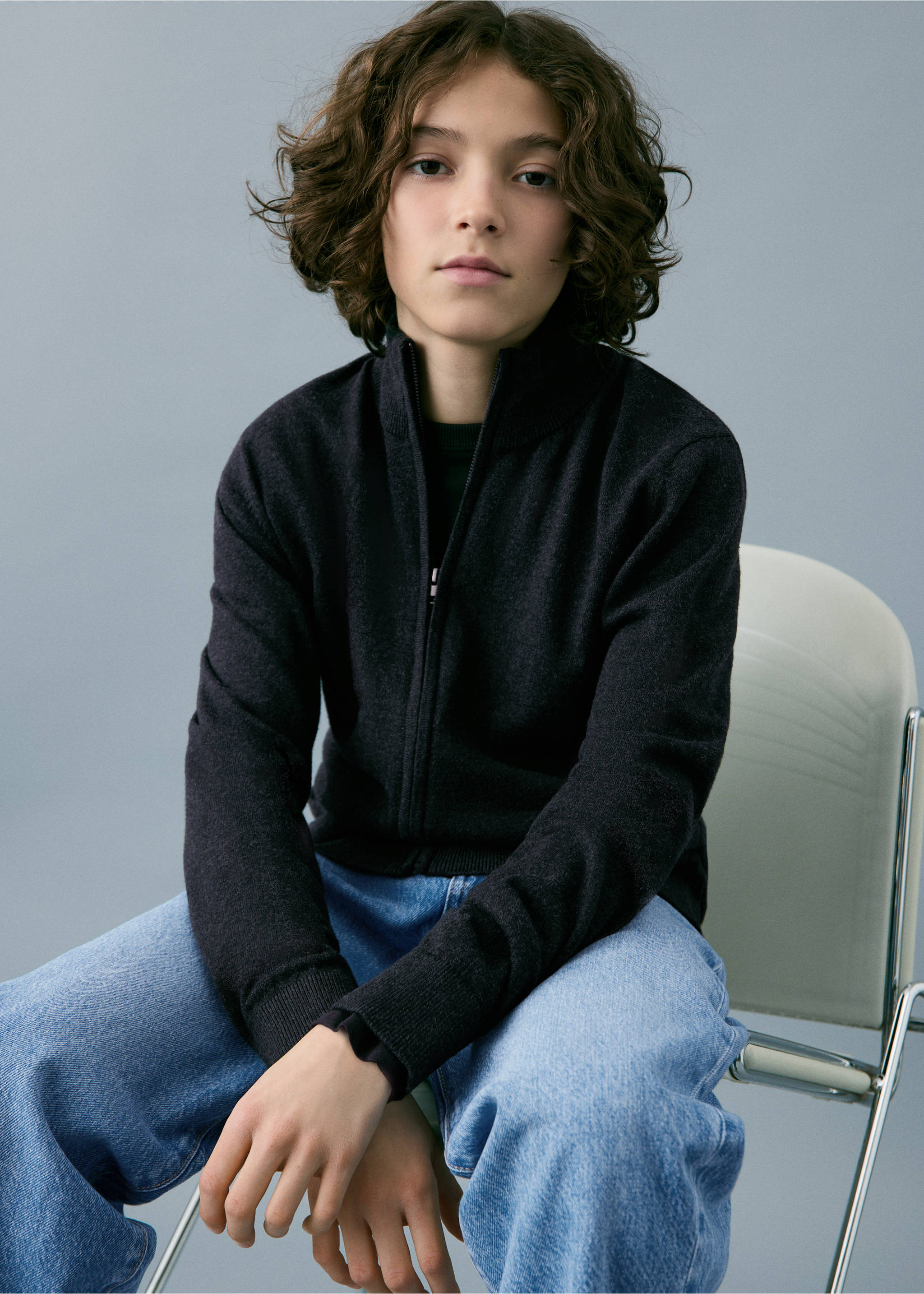 拉链针织开襟毛衣 - null, 深灰色. Ref: 27081253-00.