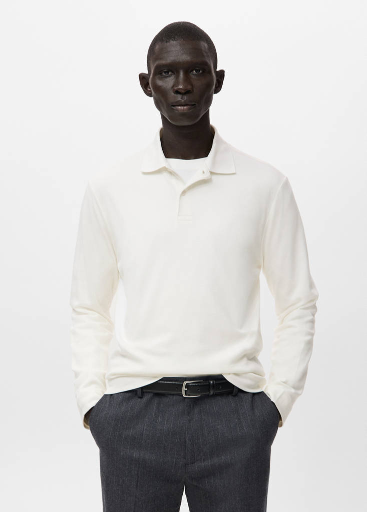 Regular-fit knitted polo sweater — White