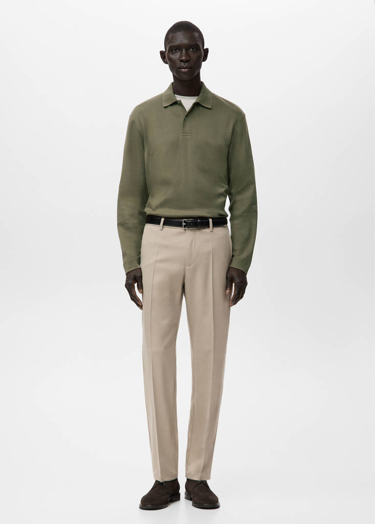 Regular-fit knitted polo sweater — Medium Brown