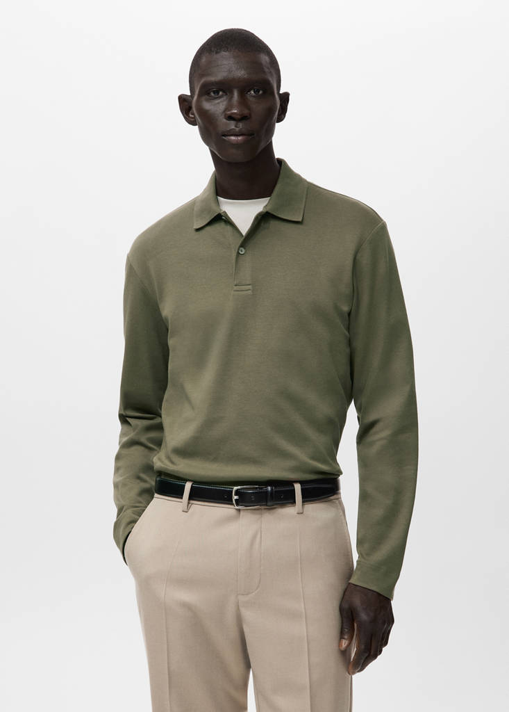 Regular-fit knitted polo sweater — Medium Brown