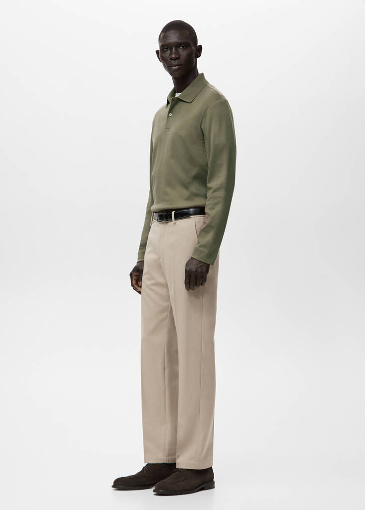 Regular-fit knitted polo sweater — Medium Brown