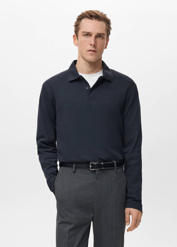 Regular-fit knitted polo sweater — Navy