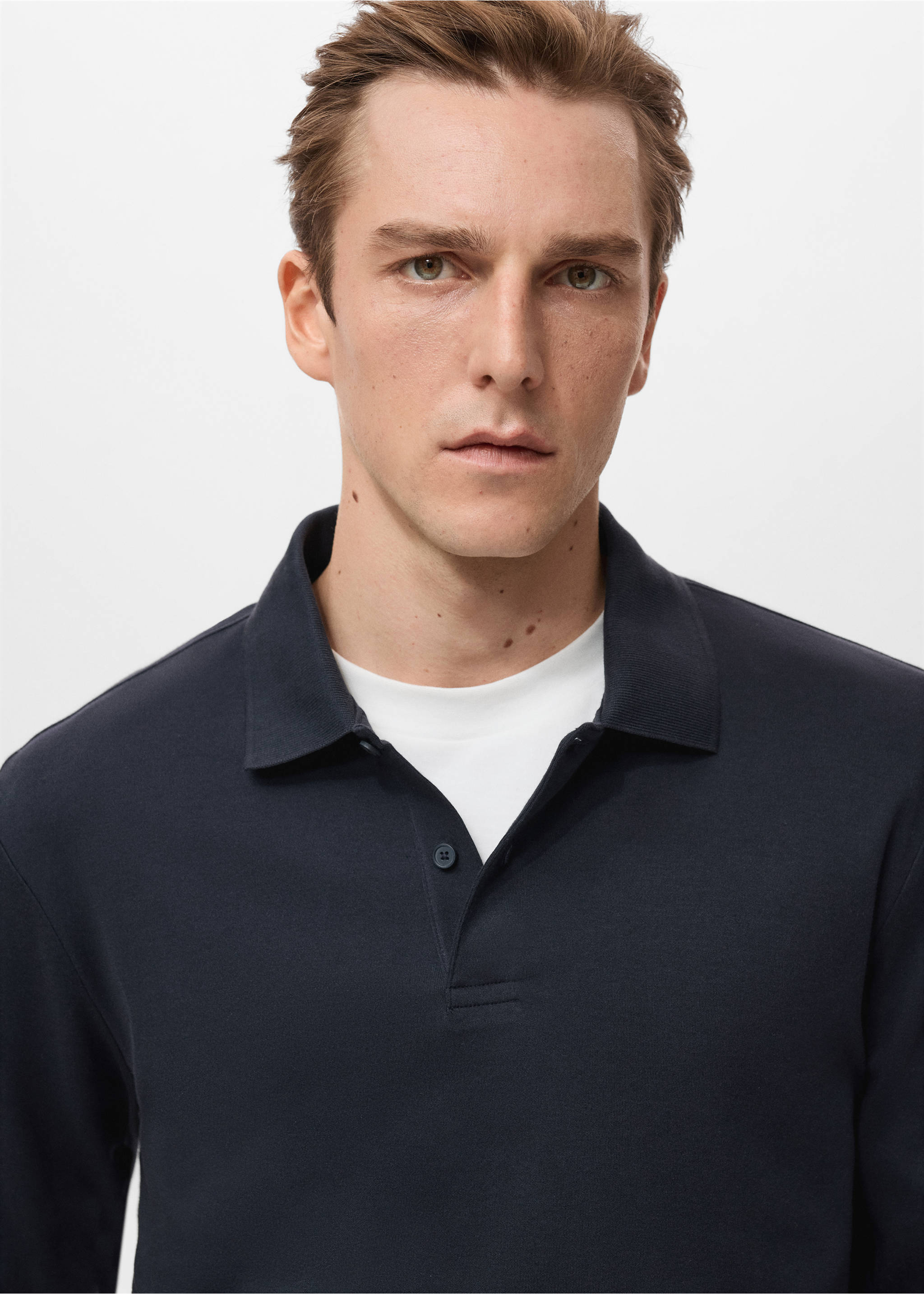 Regular-fit knitted polo sweater - Details of the article 1, Navy. Ref: 27081256-00.
