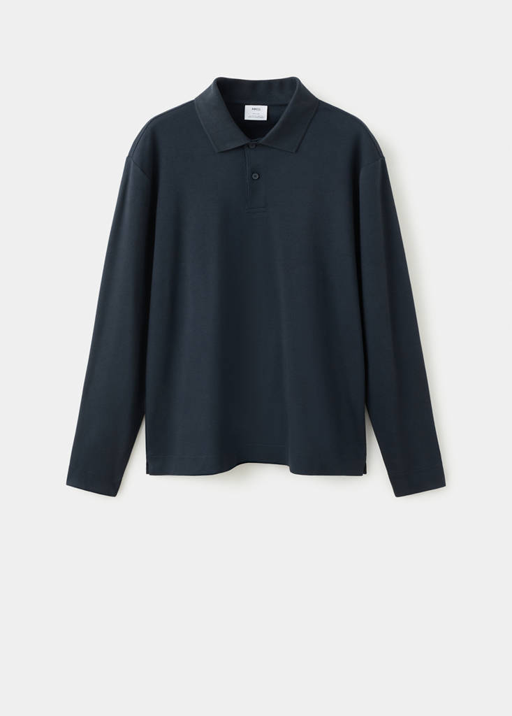 Regular-fit knitted polo sweater — Navy