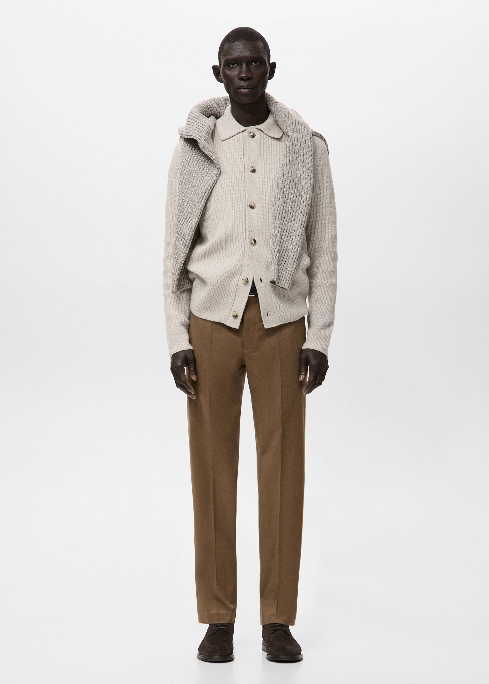 Regular-fit cotton trousers - General plane, Chocolate. Ref: 27081257-00.