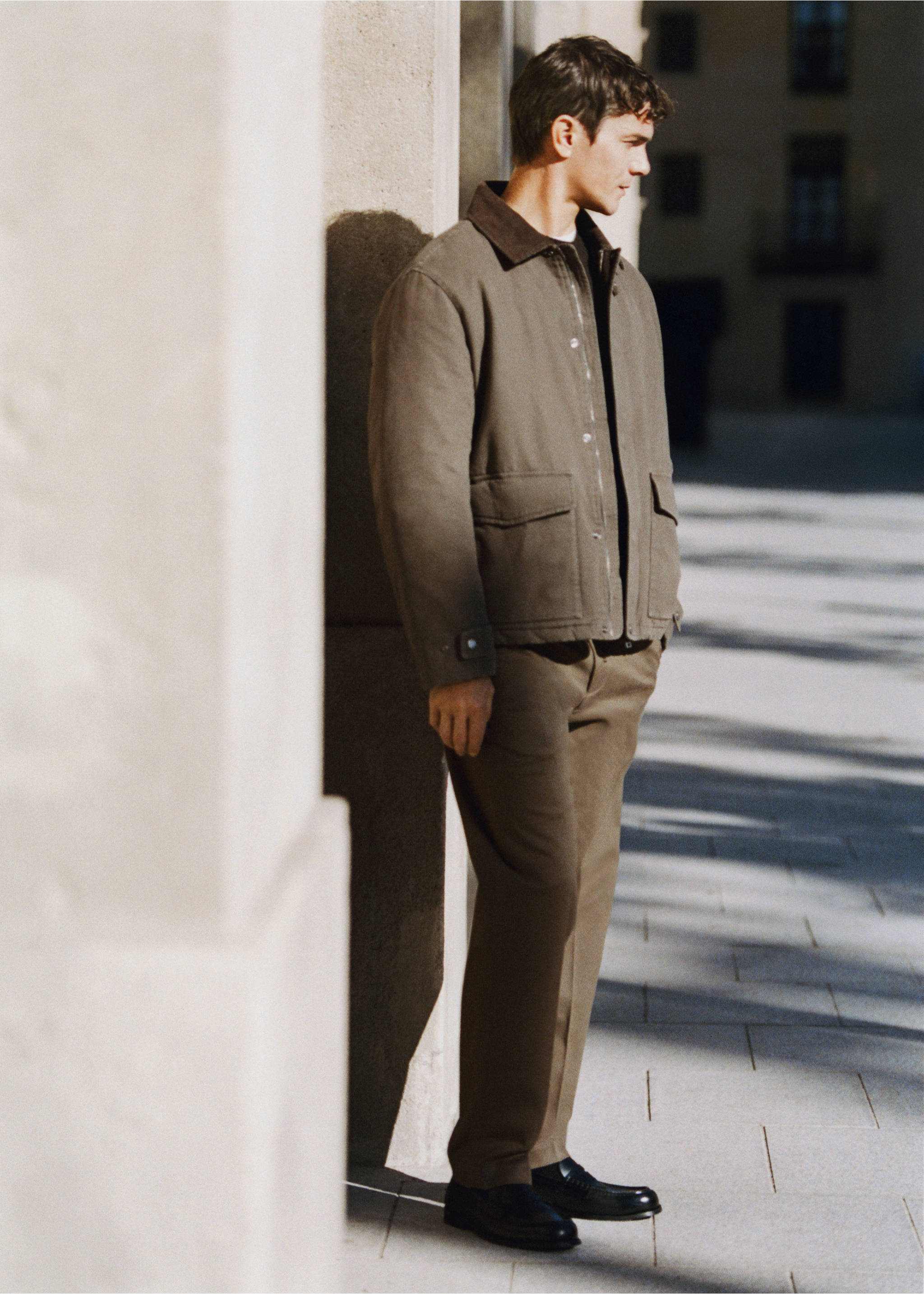 Regular-fit cotton trousers - Details of the article 5, Chocolate. Ref: 27081257-00.