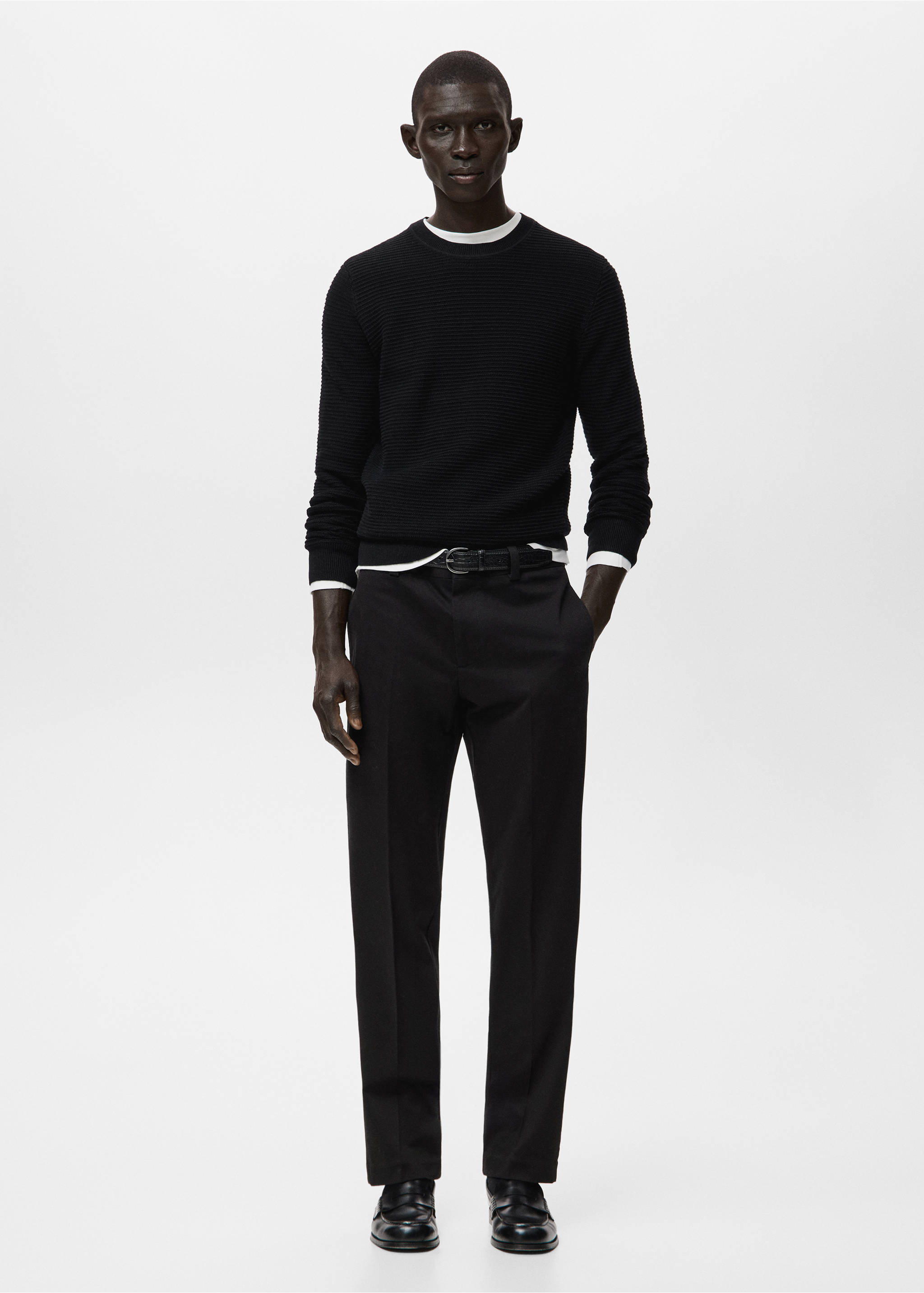 Regular-fit cotton trousers - General plane, Black. Ref: 27081257-00.