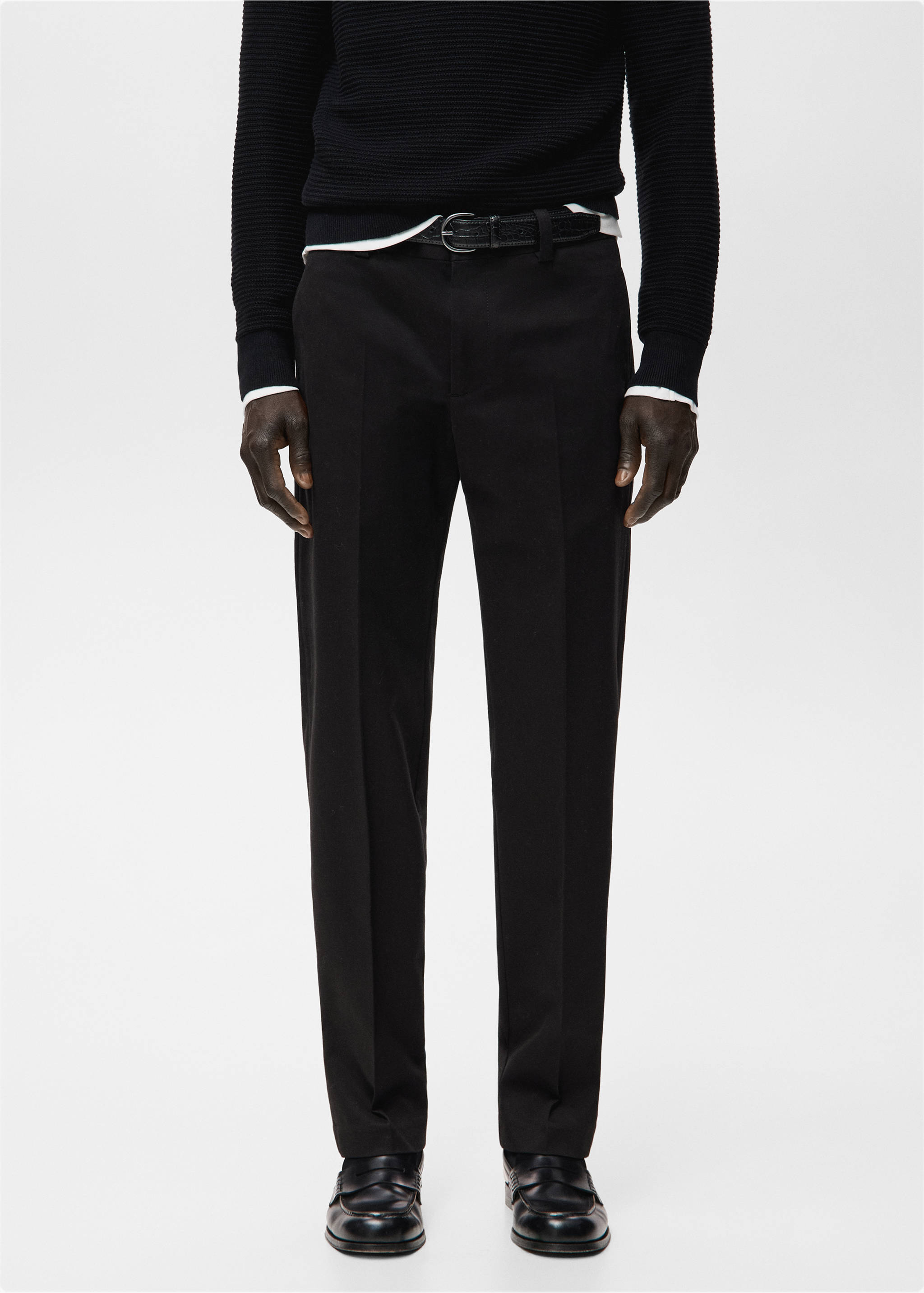 Regular-fit cotton trousers - Medium plane, Black. Ref: 27081257-00.
