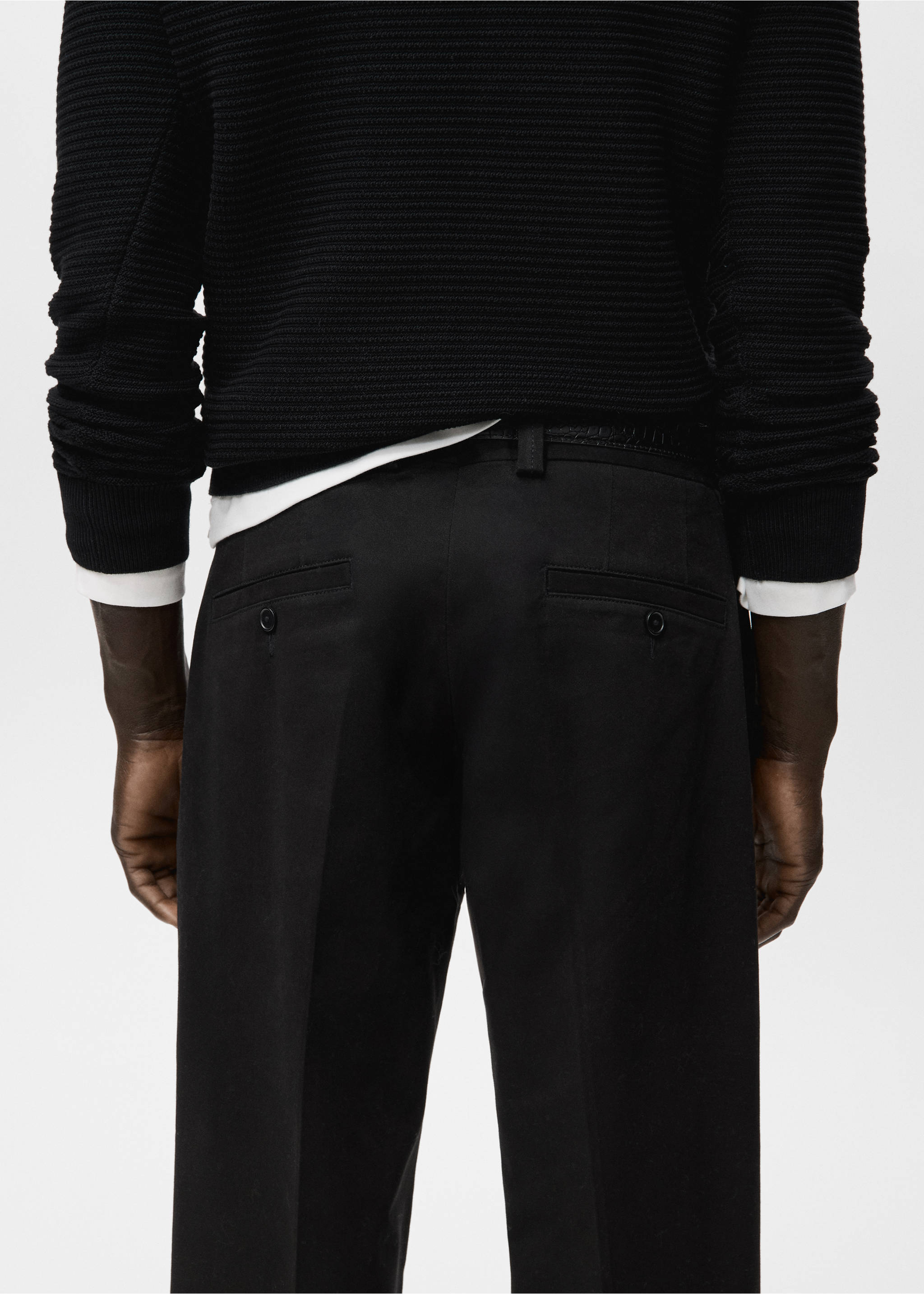 Regular-fit cotton trousers - Details of the article 6, Black. Ref: 27081257-00.