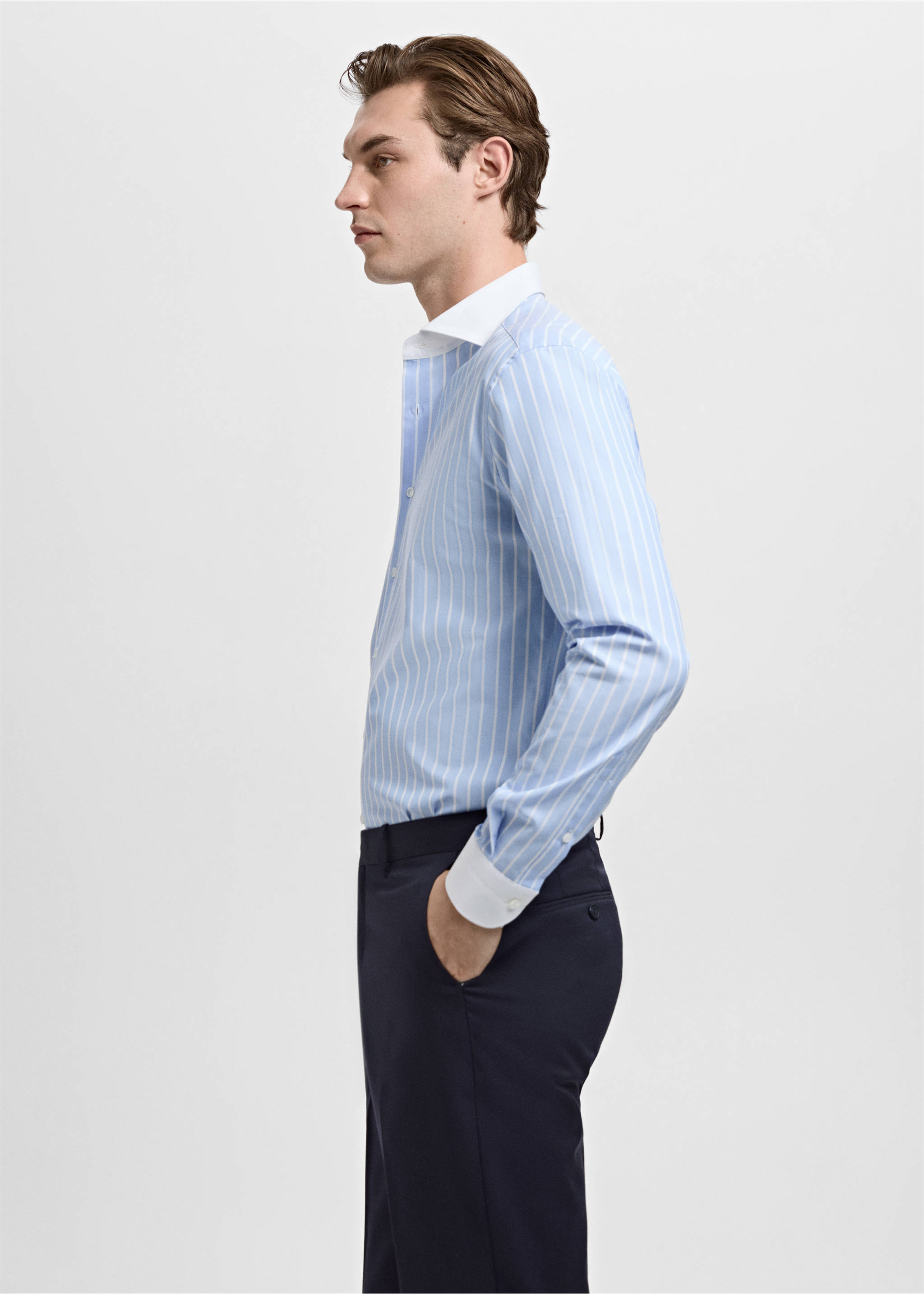 Camisa traje slim fit estampado rayas - Detalle del artículo 2, Azul celeste. Ref: 27081260-00.