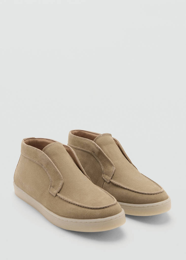 Suede leather sporty ankle boot — Sand