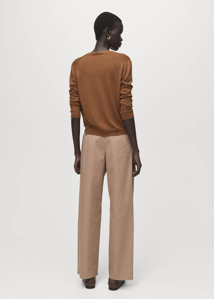 V-neck knitted cardigan — Tobacco Brown