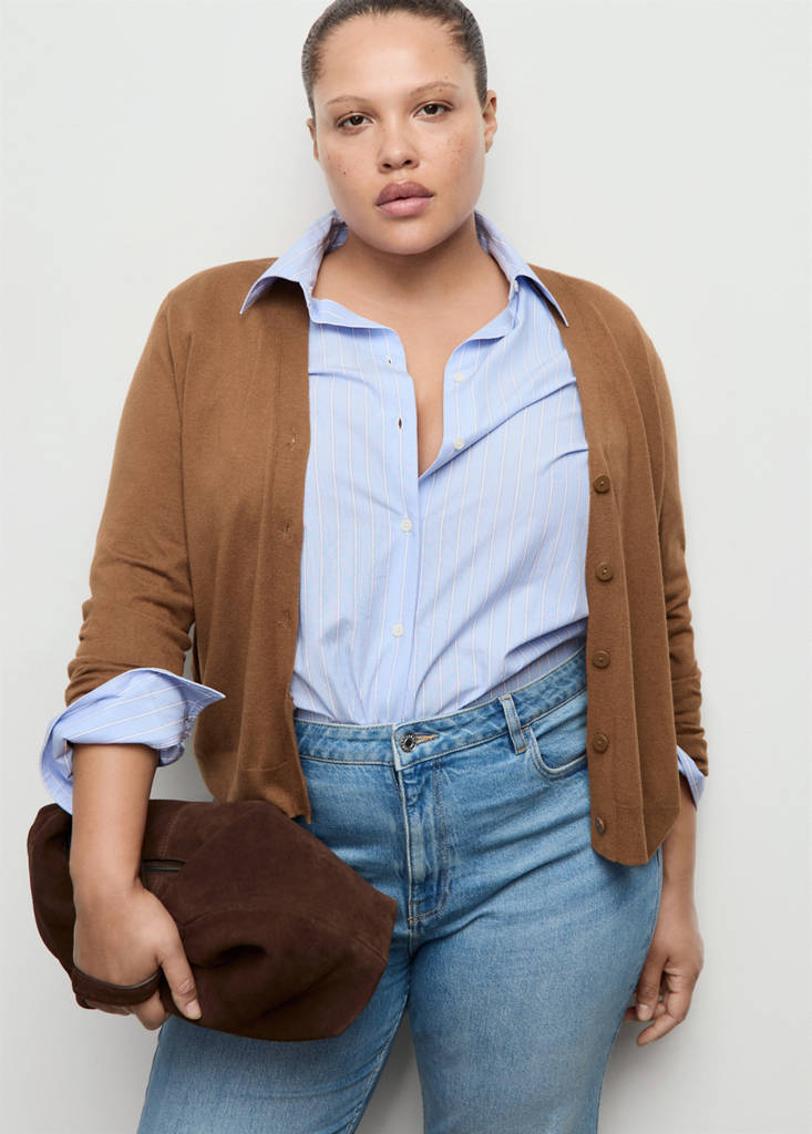 V-neck knitted cardigan — Tobacco Brown