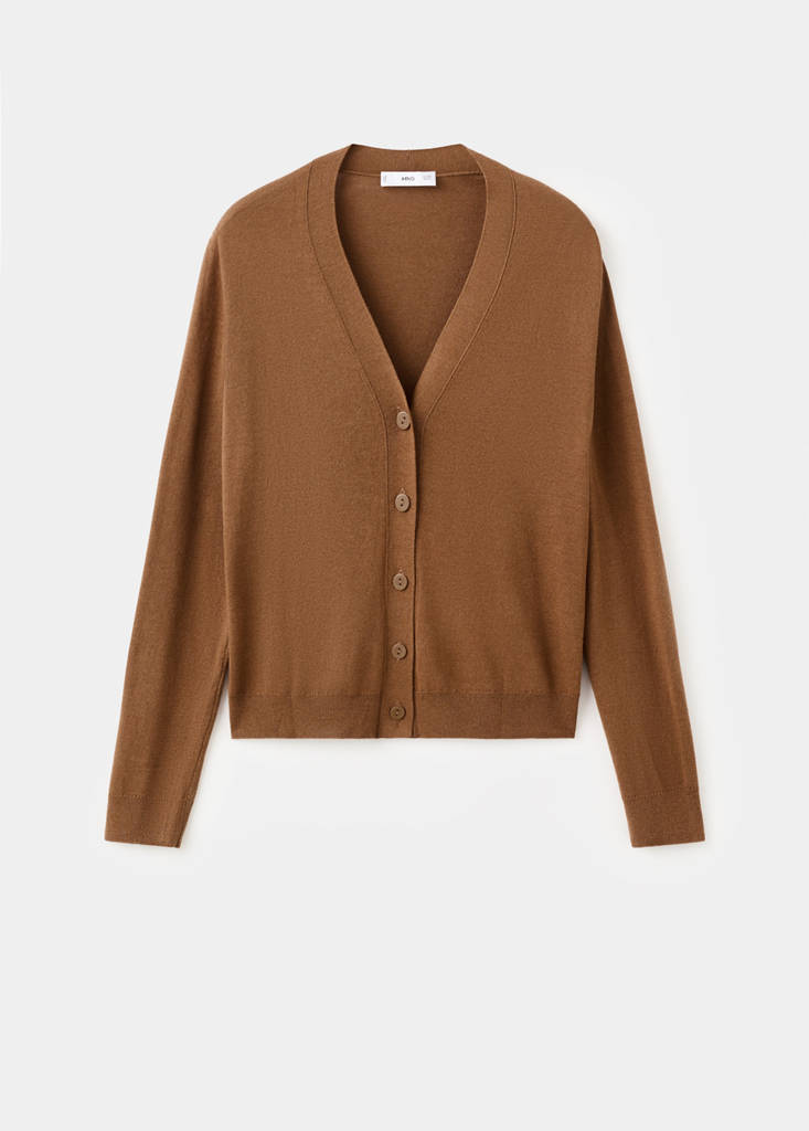 V-neck knitted cardigan — Tobacco Brown
