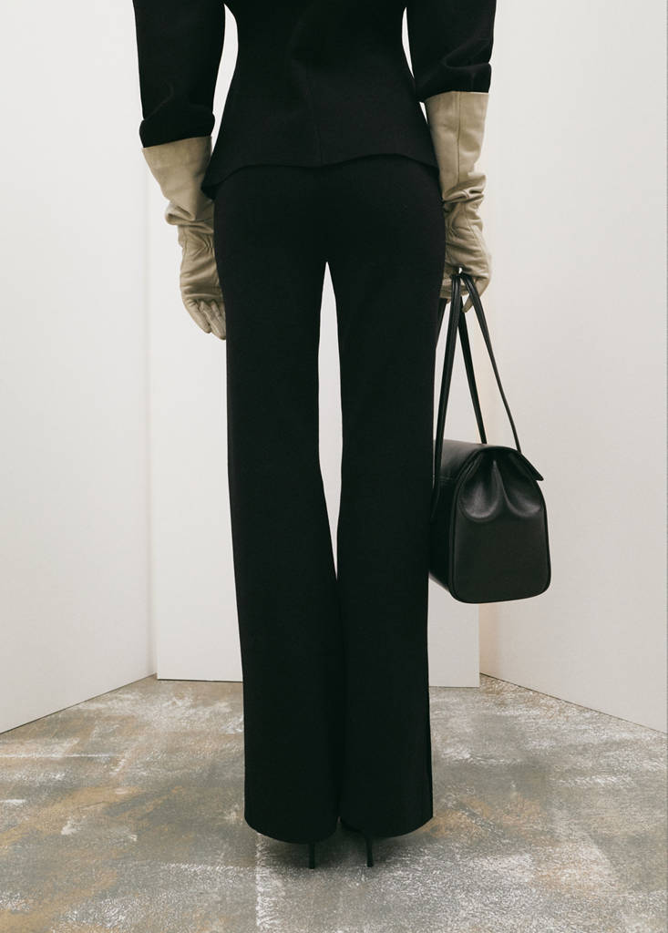 Side slit knit trousers — Black