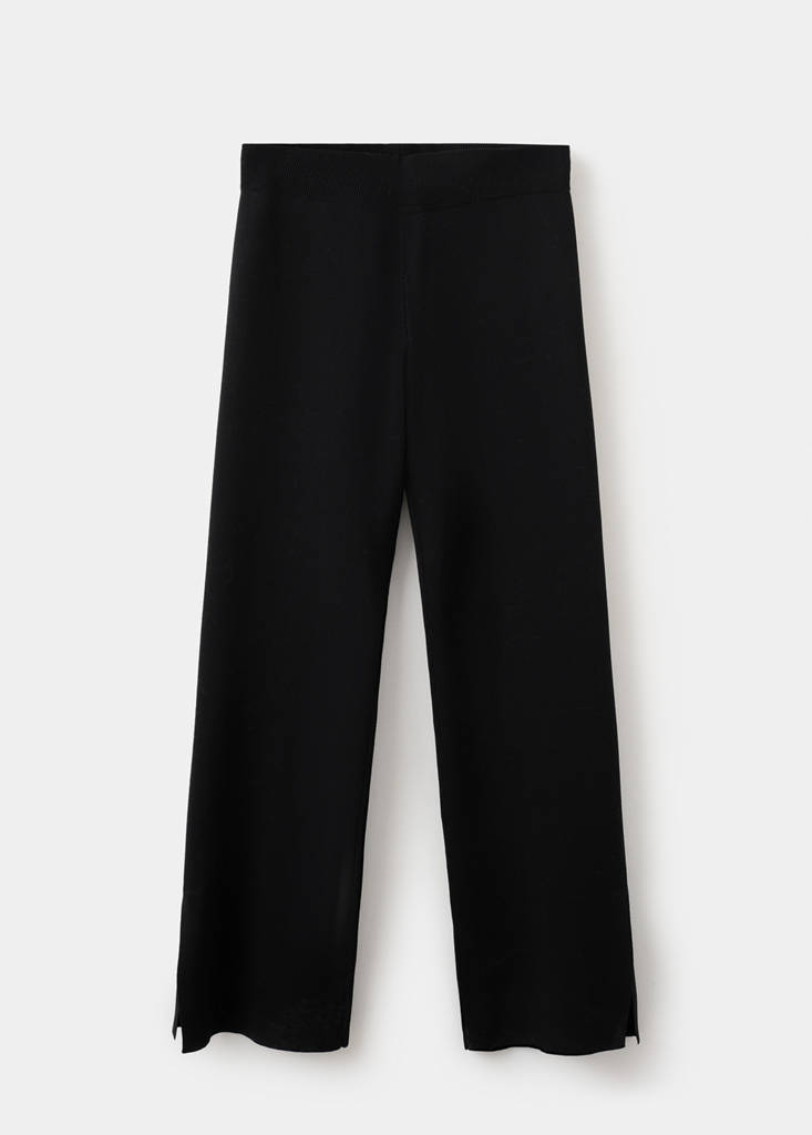Side slit knit trousers — Black