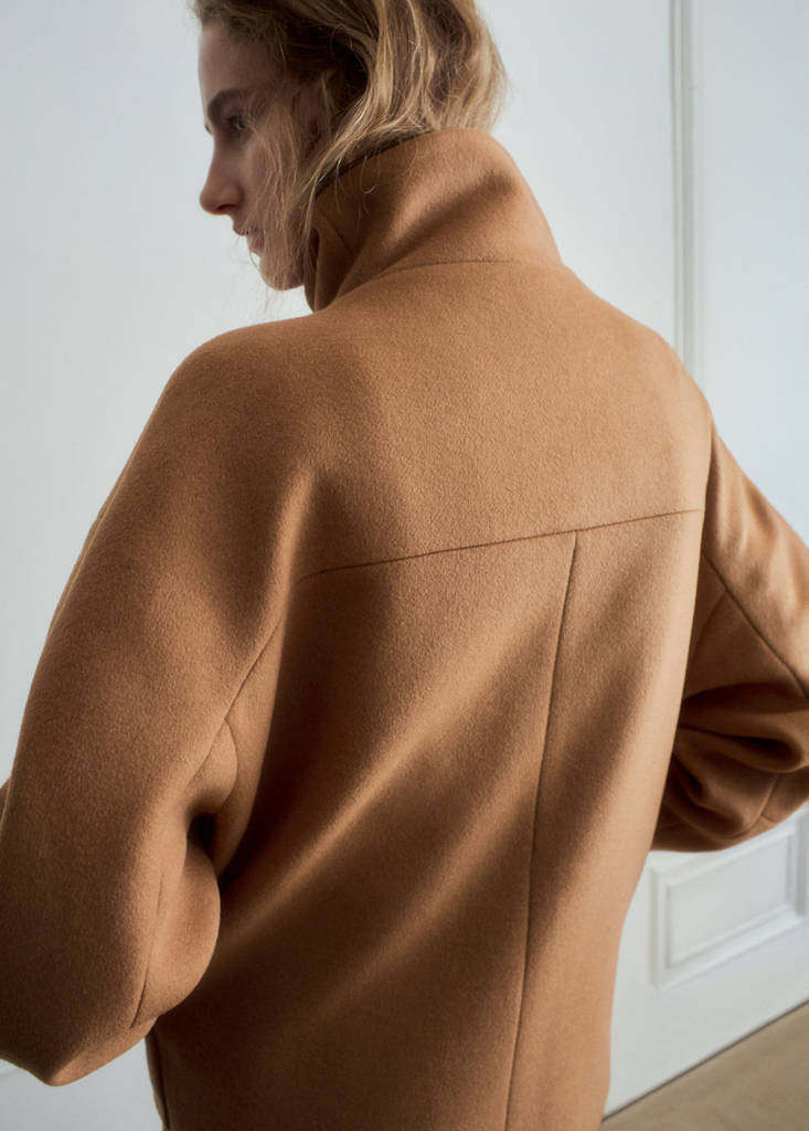 Wool-blend funnel-neck coat — Medium Brown
