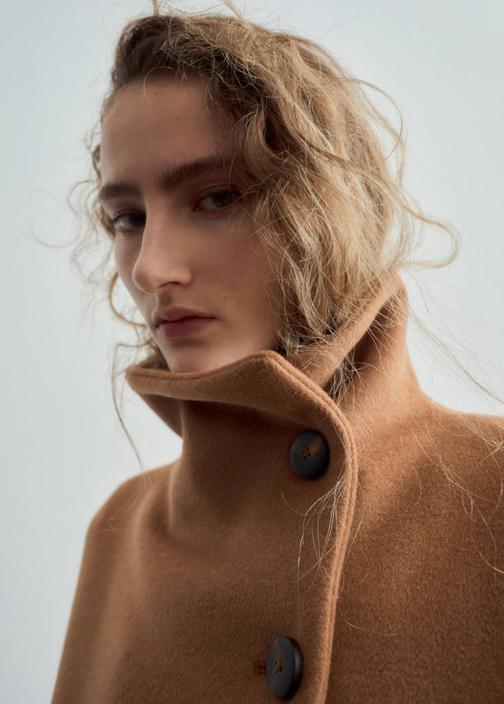 Wool-blend funnel-neck coat — Medium Brown